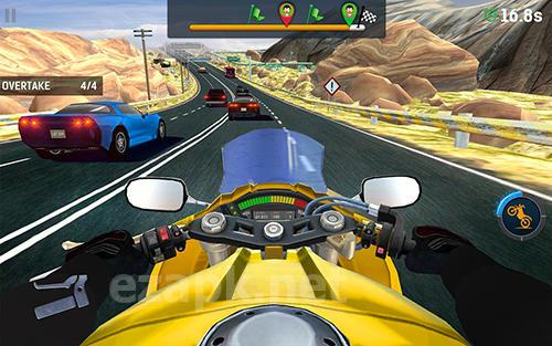 Bike rider mobile: Moto race and highway traffic