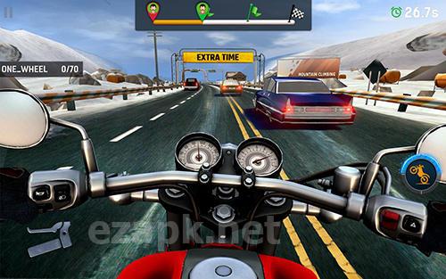 Bike rider mobile: Moto race and highway traffic