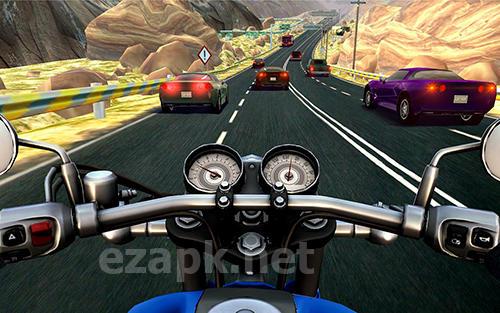 Bike rider mobile: Moto race and highway traffic