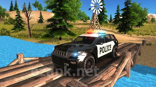 Police car driving offroad