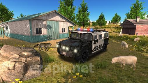 Police car driving offroad