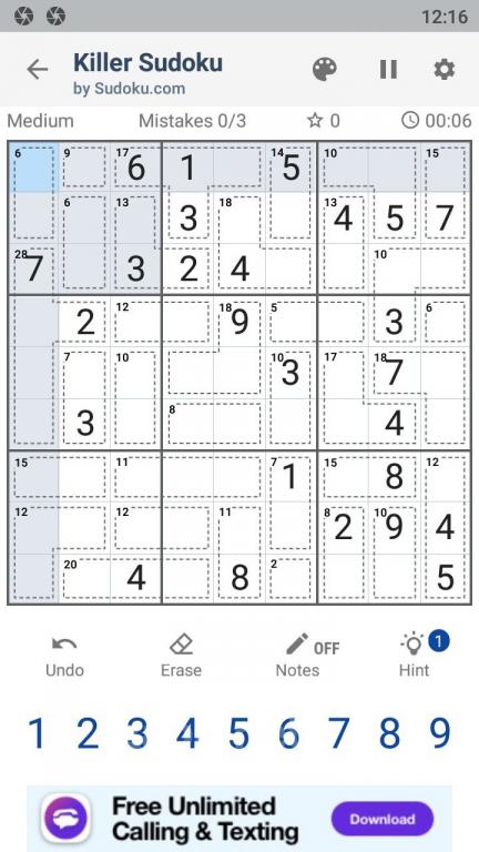 Killer Sudoku by Sudoku.com - Free Number Puzzle