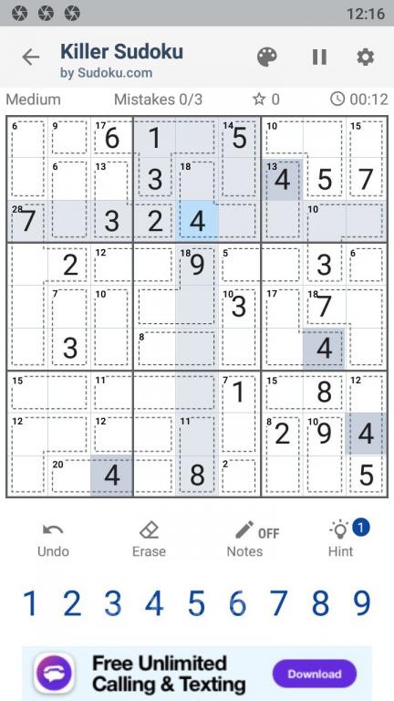 Killer Sudoku by Sudoku.com - Free Number Puzzle