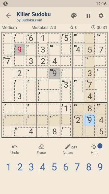 Killer Sudoku by Sudoku.com - Free Number Puzzle